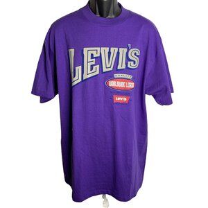 Vintage 90s Levis Crewneck TShirt XL Purple Single Stitch Deadstock Short Sleeve